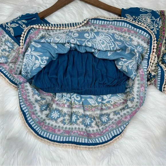 Natural Life SABRINA Cropped Top Shirt Womens Small Blue Floral Boho Beach - Picture 7 of 12